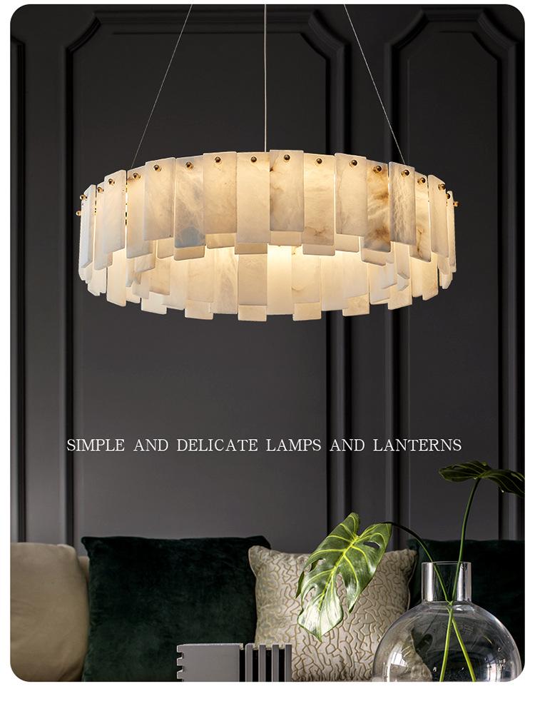 Elegant Spanish Marble Chandelier - All-Copper Luxury Lighting for Living Room, Restaurant, or Bedroom