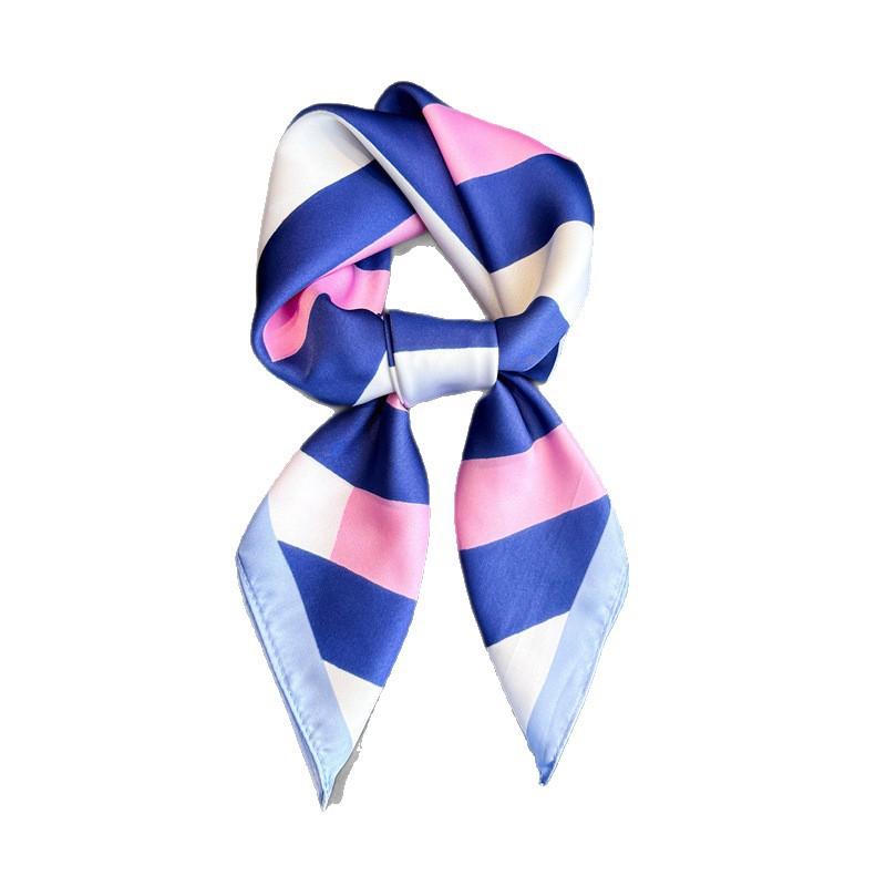 Striped Printed Silk Like Square Scarf For Women Fashion
