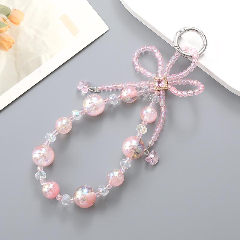 New Pearl Bow Beaded Pendant Phone Case Charm Wrist Strap Lanyard