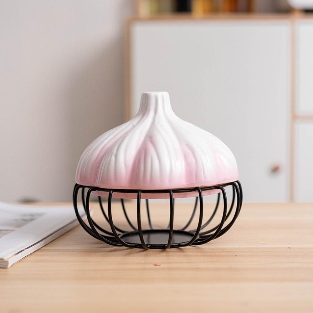 Stylish Iron Garlic Shape Storage Basket Space Saving Egg Storage Garlic Ginger Basket Ceramic Kitchen Shelf Kitchen