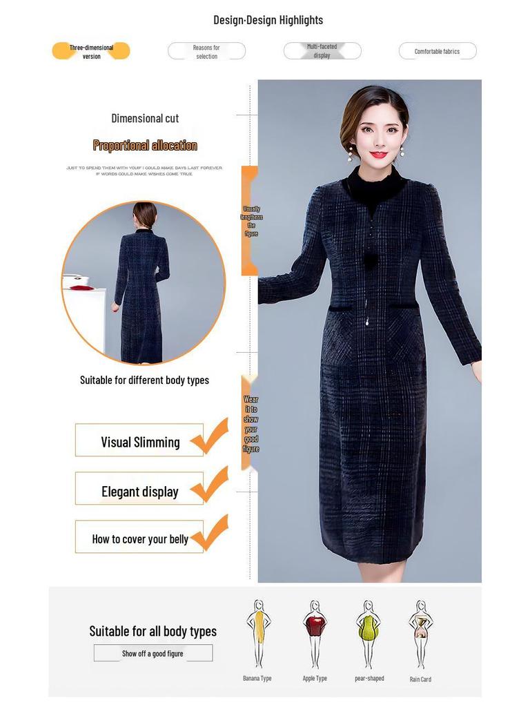 2025 Elegant Winter Plaid Dress for Plus-Size Mature Women: Slimming, Thickened Design