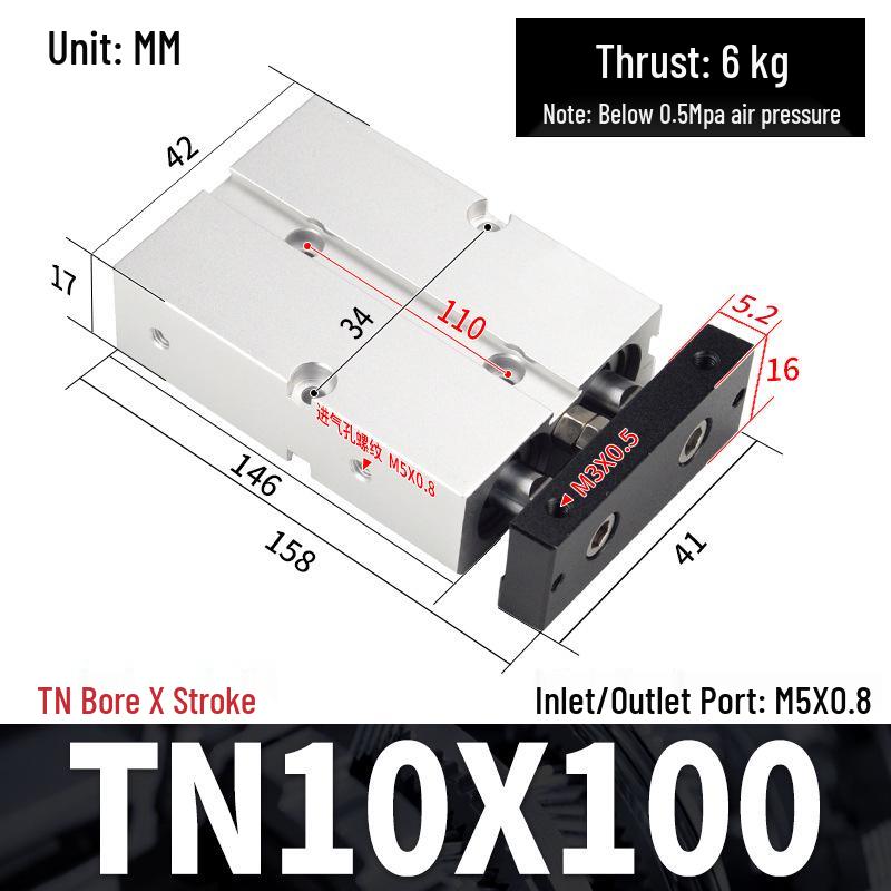 TDA Double-Axis Double-Rod Large Thrust Cylinder - Sizes: 10/16/20/25/32/40/50mm X 20/50/75mm