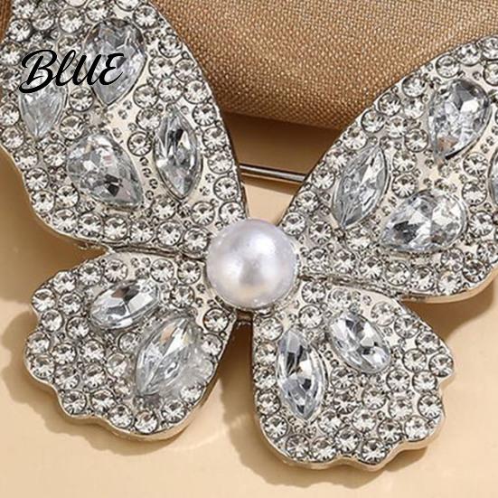 Faux Pearl Rhinestone Brooch Women Three-Dimensional Butterfly Design Pin