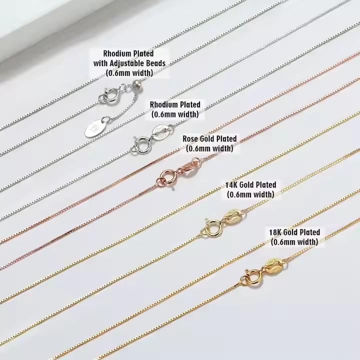 Italienisches Handwerk 0,6 mm 925er Sterlingsilber Kastenketten-Halskette Schmuck 18 Karat Gold-/Roségold-Vergoldung Klassische Perlen-Geschenke