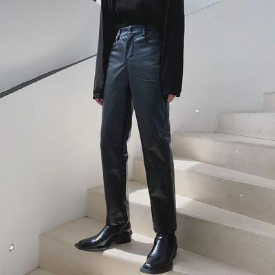 Men's Punk Trend Glossy PU Leather Skinny Pants with Elastic Waist - Hair Stylist Fashion Trousers