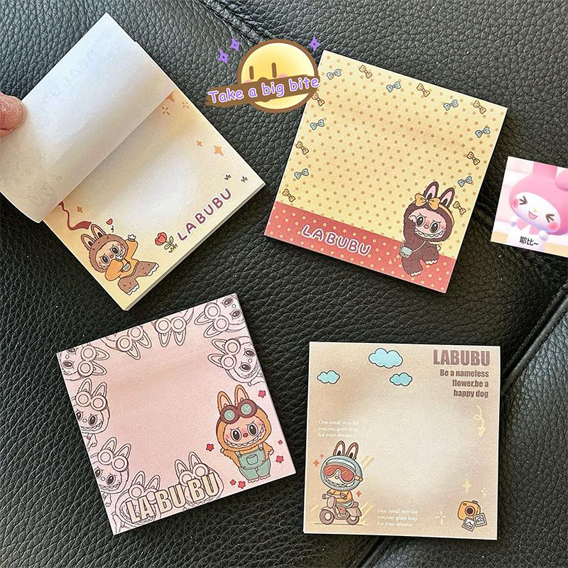 4Pcs Cute Labubu Self Adhesive Sticky Notes Cartoon Kawaii Note Paper Mini Portable Notebook School Supplies Student Stationery