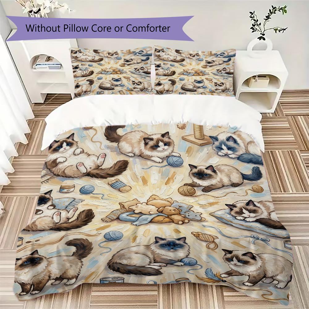 Vibrant Mandala Cats Pattern Bedding uilt Set uilt Cover Pillowcase Home Decoration Birthday Gift (1 * duvet cover + 2 * pillowcase without core)