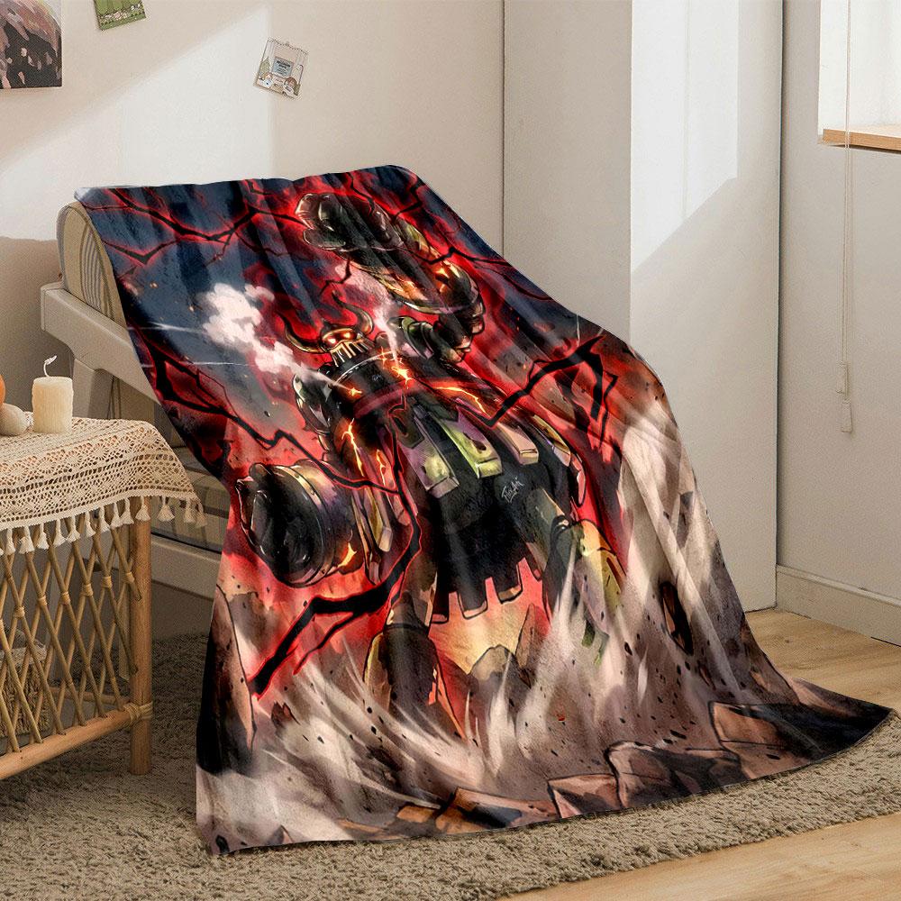 A fiery robotic figure surrounded by glowing cracks and red energy. for all seasons blanket lunch break throw gift