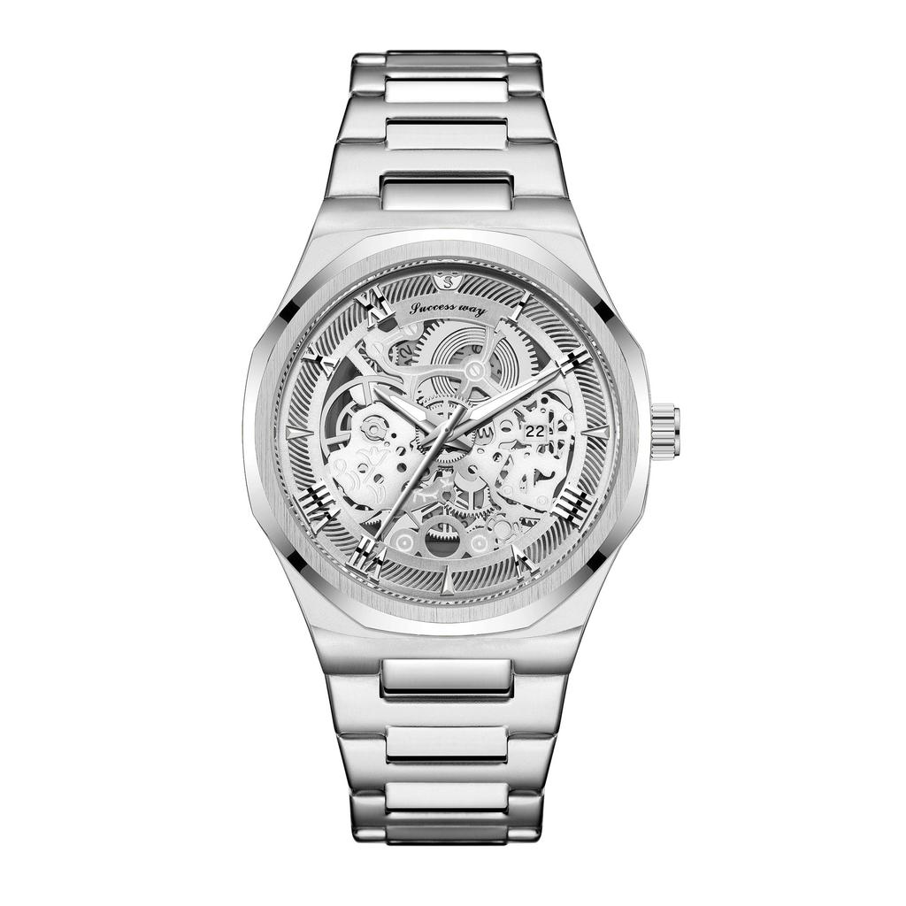 New Fashion Men's Business Hollow Non-mechanical Watch Steel Band Large Dial Fashion Roman Number