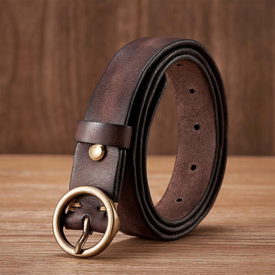 2.5CM Ladies Pure Cowhide Copper Buckle Genuine Leather Casual Jeans Thin Belt Women High Quality Retro Luxury Female Strap Girl