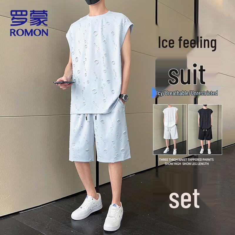 

ROMON Men s Summer Ice-Feel Vest & Shorts Set L