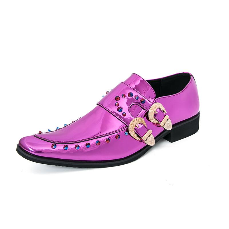 Men s Plus Size Glossy Purple Patent Leather Chelsea Loafers 45