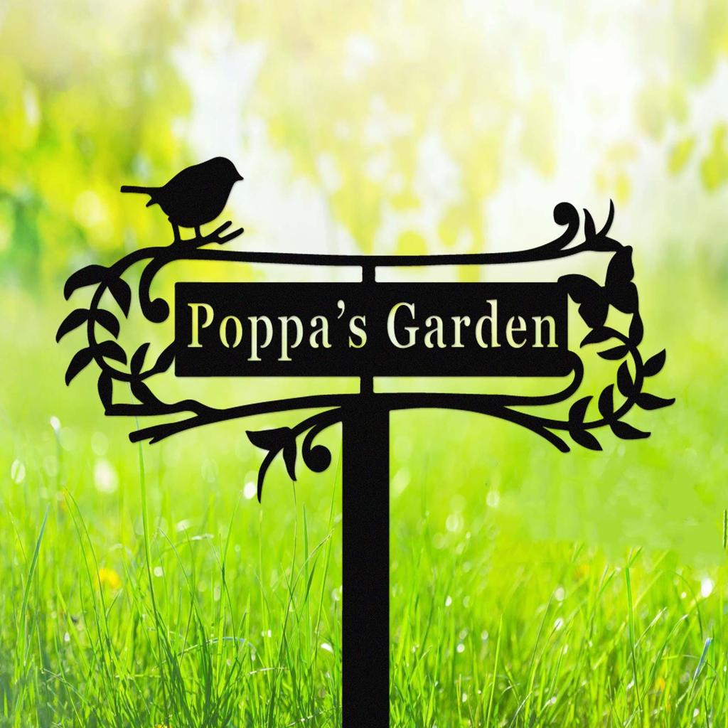 Custom Garden Sign with Stake,Metal Bird Garden Sign,Personalized Garden Stake,Yard Sign,Yard Decor,Gardener Name Sign