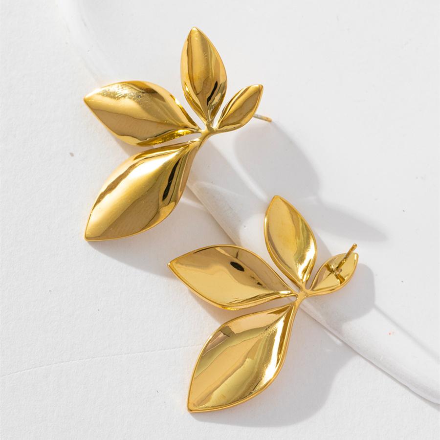 Women's Vintage Fan Leaf Shape Earrings Stud Temperament Gold Color Big Earrings Personality Simple Party Jewelry Gift