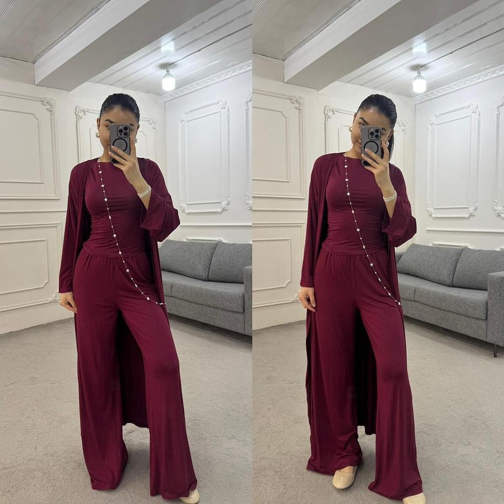Autumn and Summer Season Comfortable and Versatile Commuting Daily Wide-leg Pants Waist and Thin Tight Top Jacket Three-piece Set