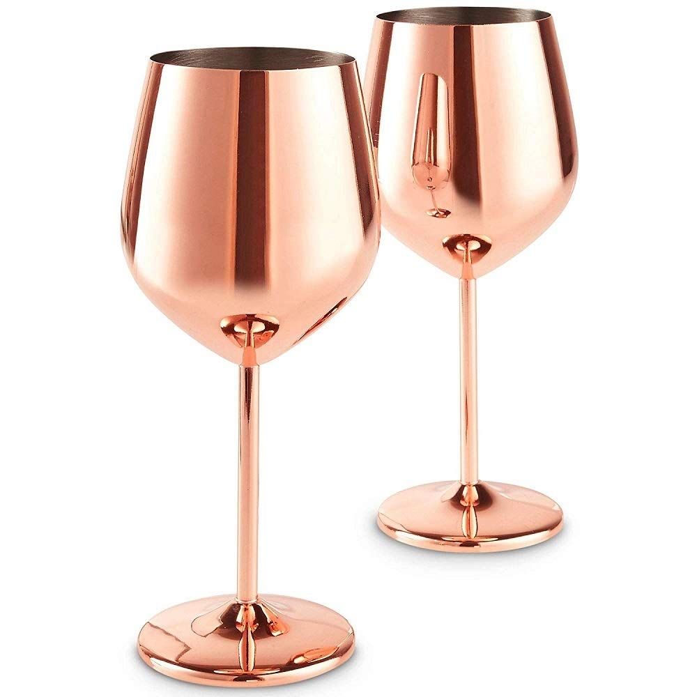 Stainless Steel Stemmed Wine Glasses, Shatter Proof Copper Coated Unbreakable Wine Glass Goblets,Premium Gift for Men