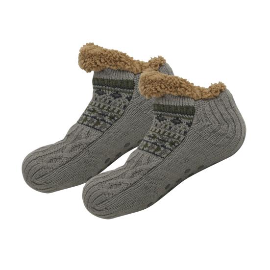 1 Pair Floor Socks Thickened Fleece-Lined Silicone-Dot Sole Slip-Resistant Traction Quiet Walking Socks with Jacquard Accents