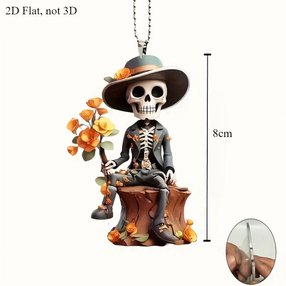 2D plane, hanging ornaments with skull flower decoration Halloween skull, holiday tree decoration pendant keychain, home decoration items