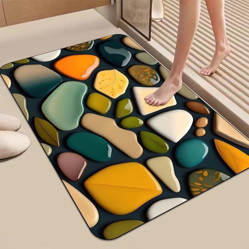 Glow Stone Pattern Floor Door Mat Water Absorbing Bathroom Door Mat, Diatomaceous Mud Kitchen Rug Quick Drying Non Slip Carpet