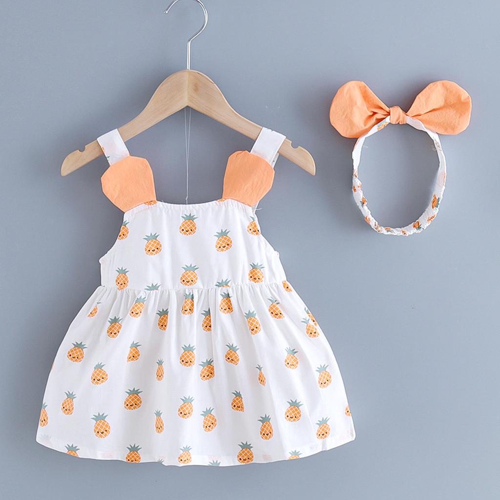 

(SU)Платье принцессы без рукавов с ананасами для маленьких девочек, наряды с повязками на голову