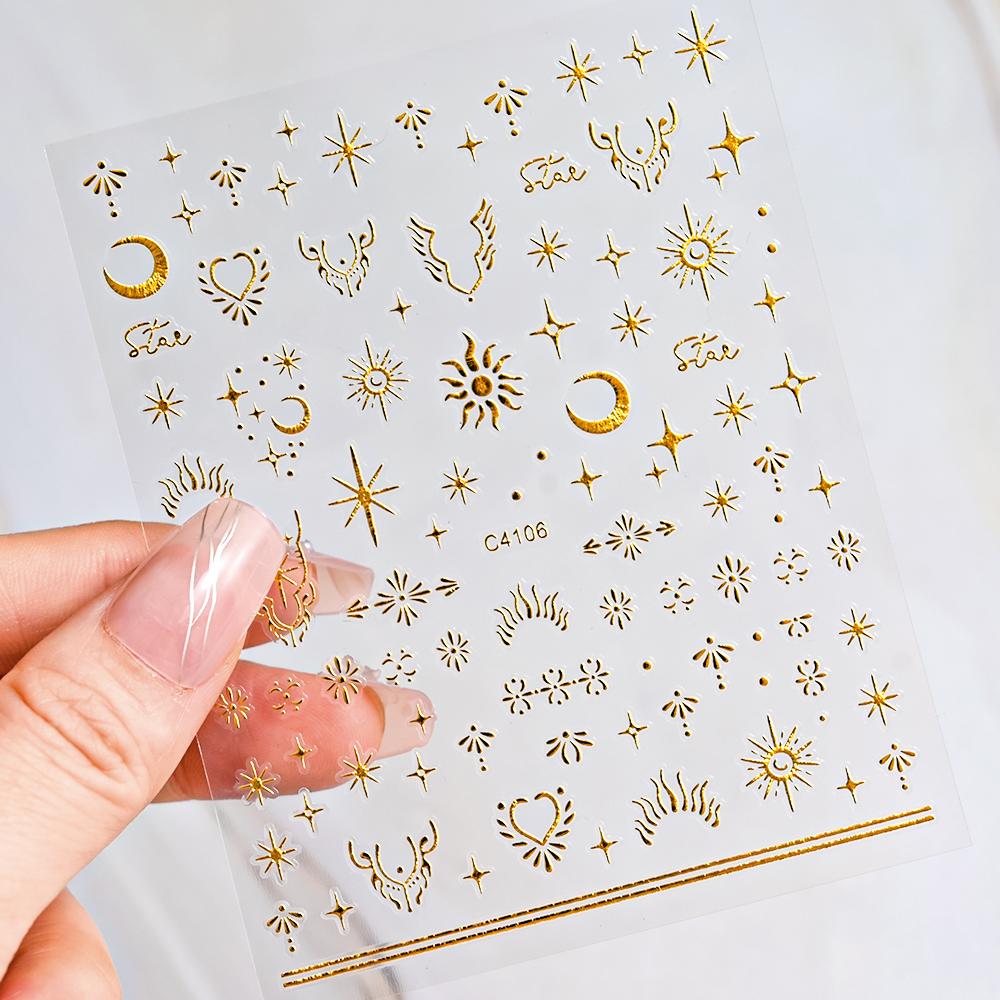 Black White Star 3D Nail Art Sticker Y2K Pentagram Self-Adhesive Decals Laser Shiny Glitters Starlight Manicure Ornaments Slider
