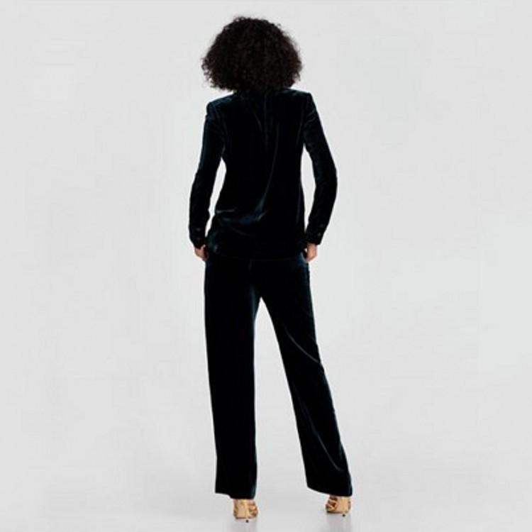 Autumn/Winter Dark Green Velvet One-Button Blazer for Women