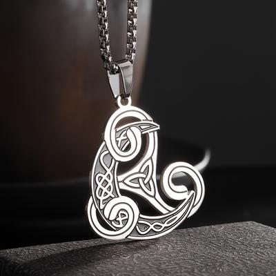 Stainless Steel Celtic Trinity Knot Pendant Witch Knot Moon Necklace