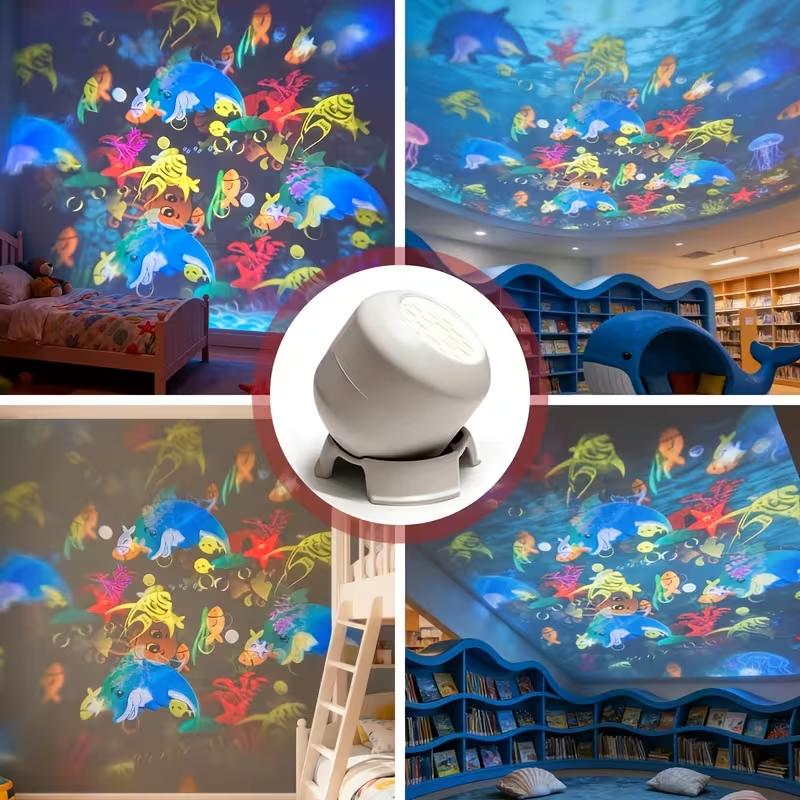 LED Ocean Projector Light 360° Rotating Dynamic Night Light USB Powered Ambient Lamp Decorative Lighting for Game,Living Room