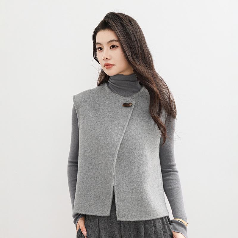 2025 A/W Women's Elegant Slim-Fit Double-Sided Cashmere Sleeveless Cardigan Vest