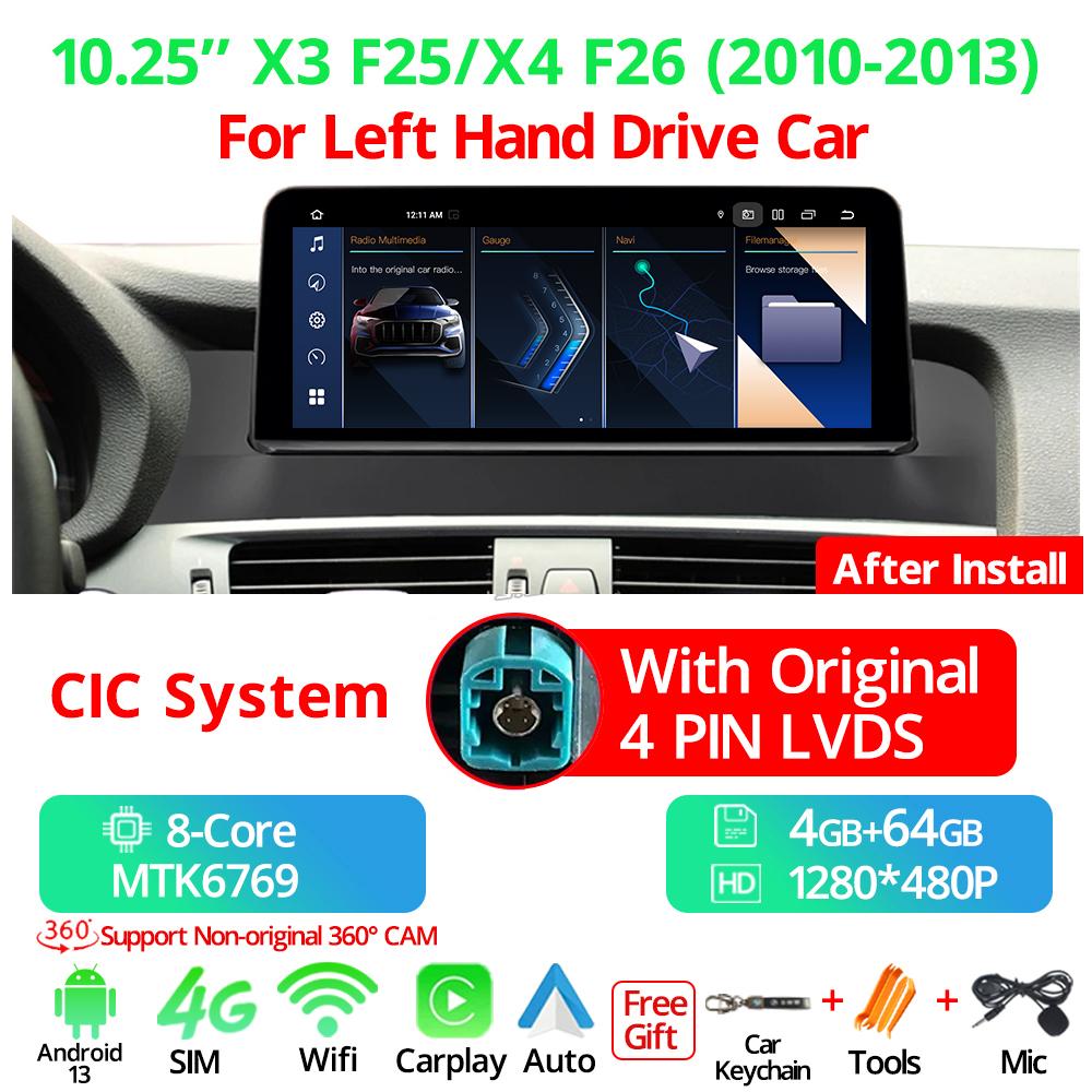 10,25-дюймовый беспроводной Carplay автомобильный радиоприемник для BMW X3 F25 X4 F26 LHD 2011-2016 CIC NBT система Android 13 GPS мультимедийный видеоплеер FM BT