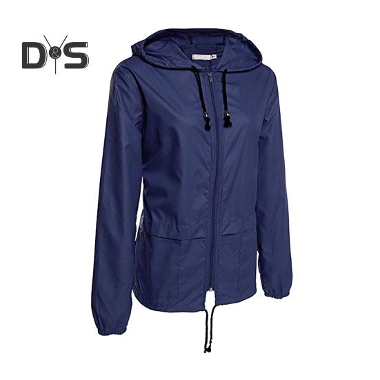 Giacca antipioggia da donna, leggera, comoda, casual, per campeggio, escursionismo, con cappuccio, impermeabile, foderata, antivento, con tasche