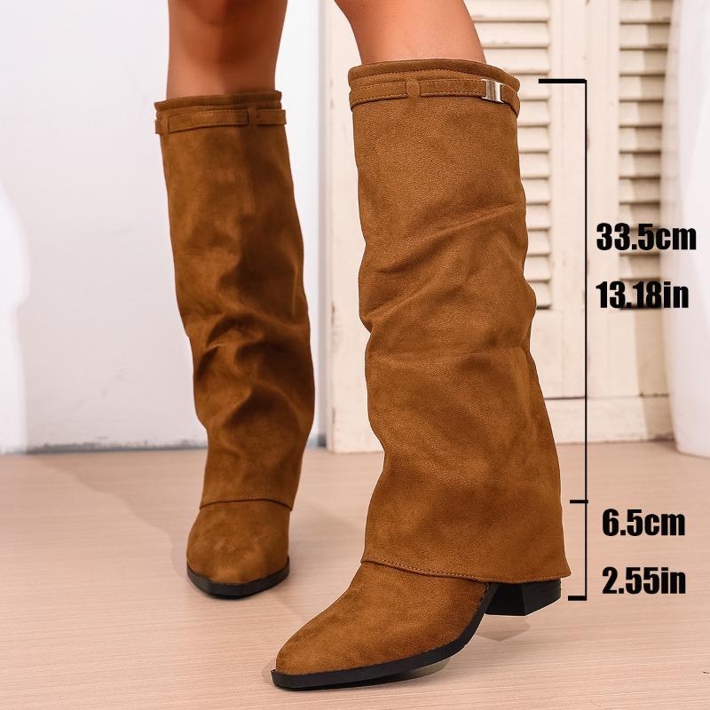 Fashion Women's Shoes New Pointed Straight Knee High Boots Large Size Thick High Heel Boots for Women Fashion Solid Suede Long Botas
