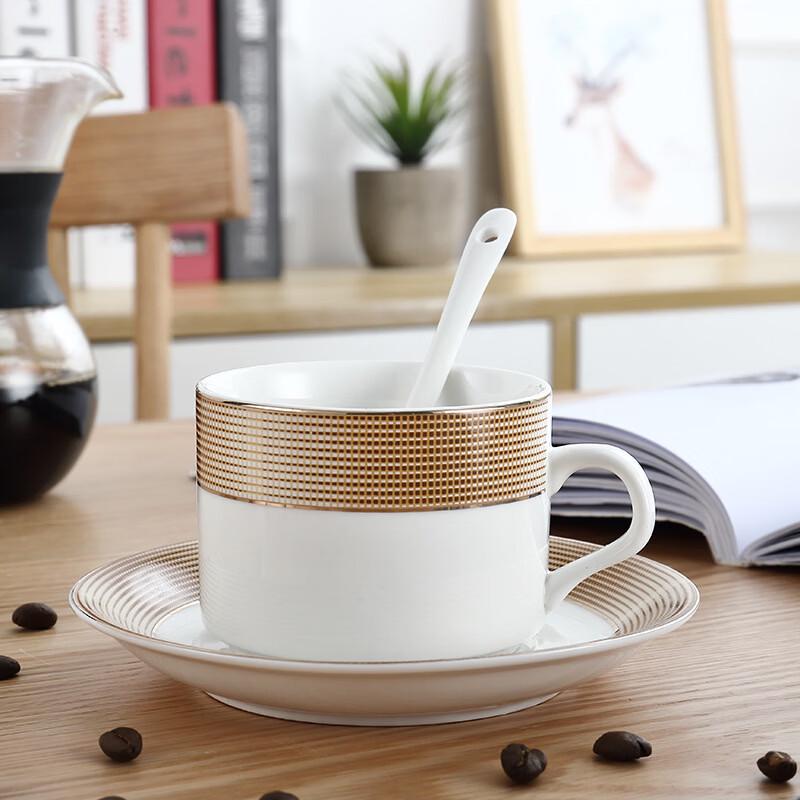 Shangqi Ceramic Coffee Cup and Saucer Set, Gold Rim