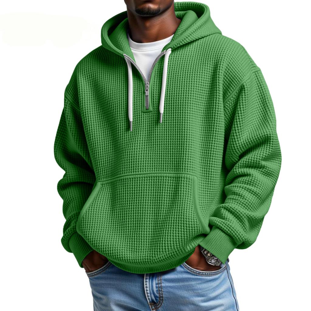 Men's Casual Solid Color Zipper Long Sleeve Hooded Sweatshirt, Everyday Zipper Casual Long Sleeve T-Shirt
