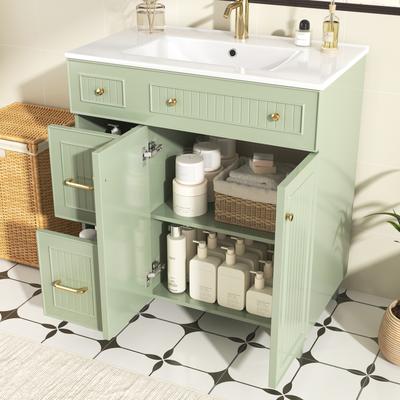 Badezimmerschrank mit Waschbecken 81,7 cm - Lackierte Oberfläche, Multifunktionaler Stauraum & Massivholzfüße im Modernen Luxusdesign - Grün