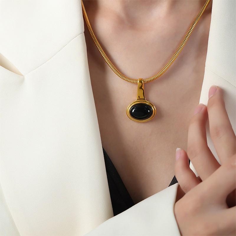 Choker Necklace Snake Chain Glass Pendant 18k Gold Plated Stainless Steel Jewelry Women