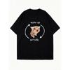 Oversized T-Shirt Black Cat Print Wake Up Act Silly Graphic Tee Casual Everyday Wear