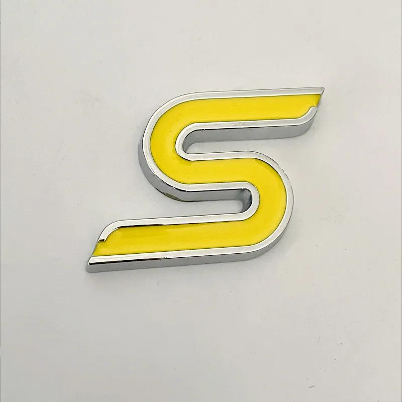 PLL18 3D Metal S Logo Front Grille Emblem Badge Car Rear Trunk Stickers For Ford Focus Fiesta Escape Ecosport Kuga Mondeo Accessories