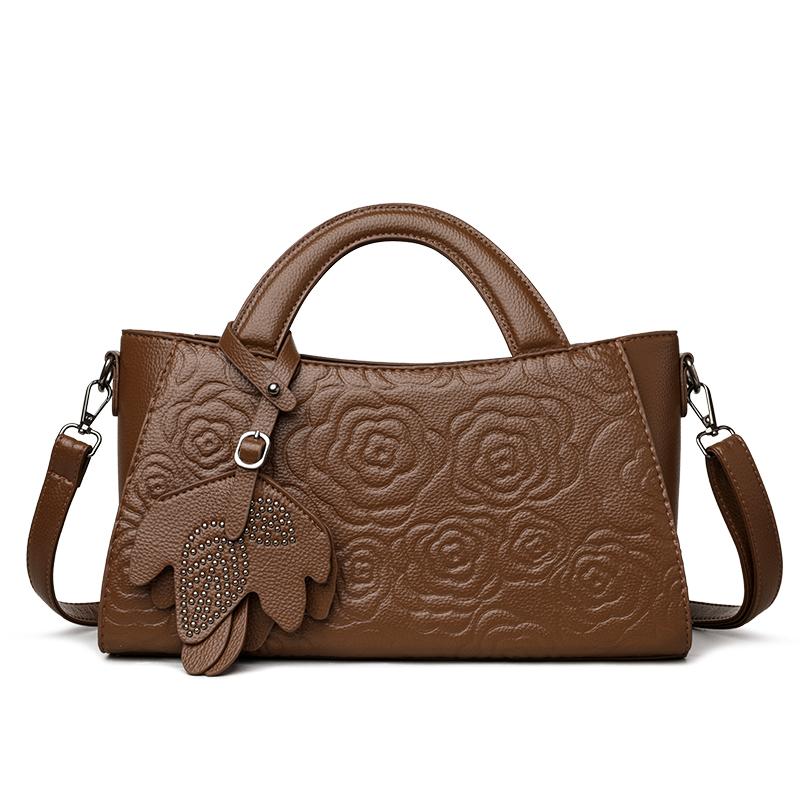 Elegant Embossed Flower Design Faux Leather Tote Bag with Adjustable Shoulder Strap