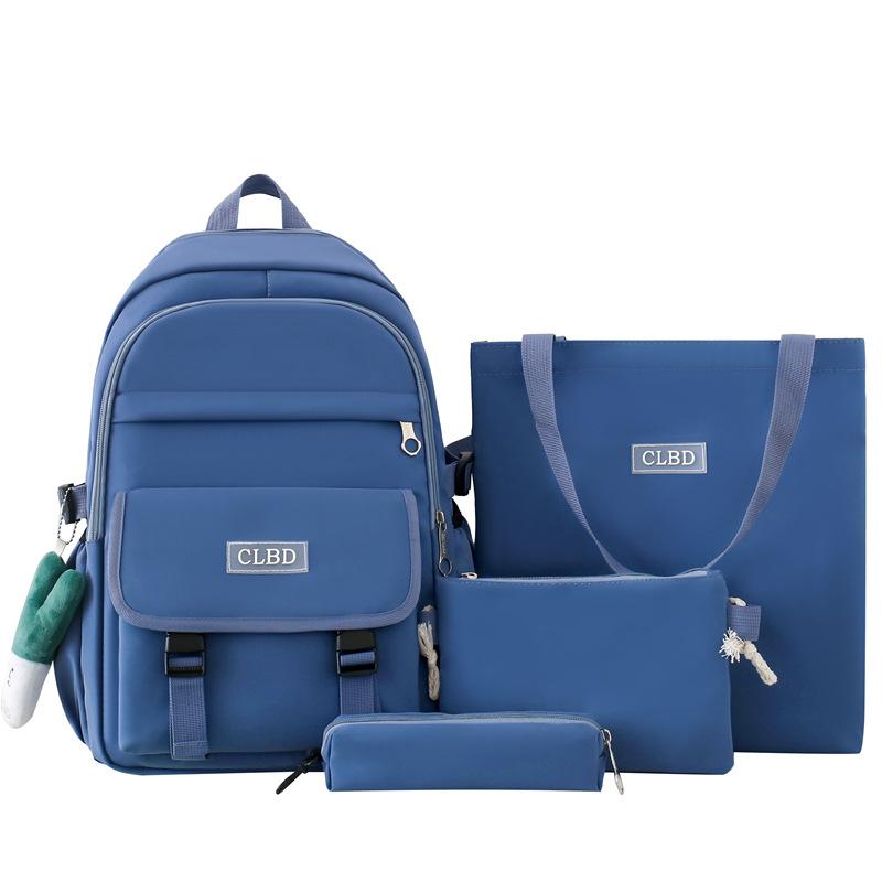 Four-Piece Backpack Set Student Schoolbag Women's Solid Color Backpack