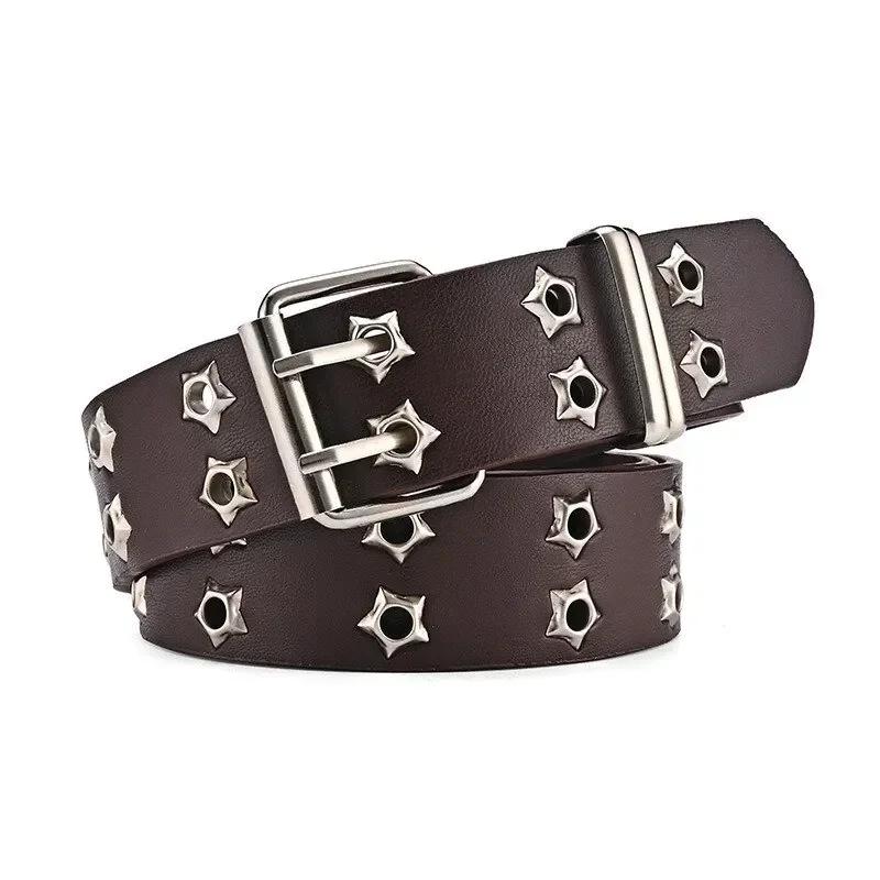New Women's Belt Large size Double Hole Men Belt Punk Hip Hop Rock Style Subculture Y2K Belt Punch Free Belt for Men and Women