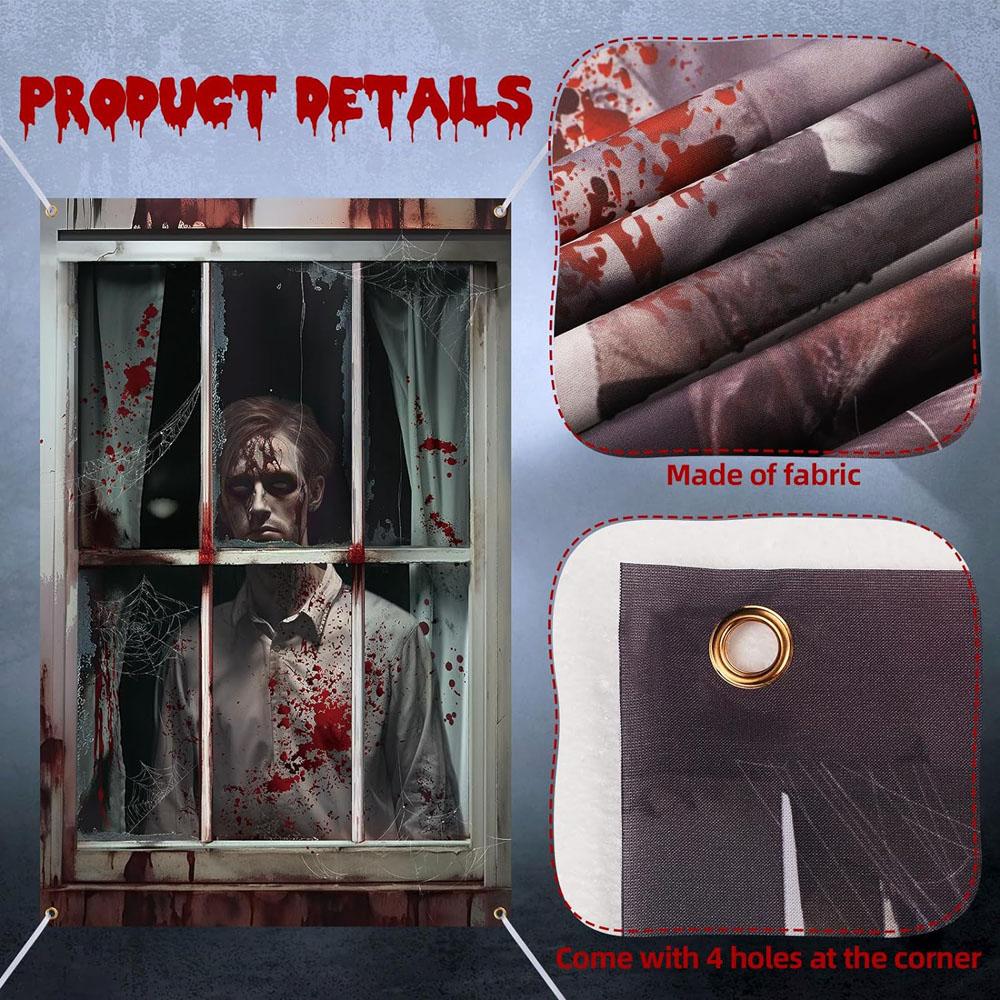 2Pcs Halloween Ghost Curtain Scary Blood Ghost Skull Window Cover Halloween Window Poster Decorations for Outdoor Party Decor