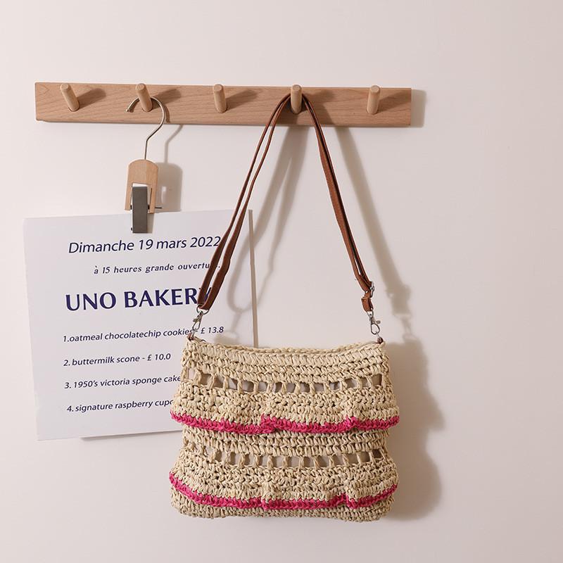 IELGY Crossbody Lace Straw Bag, Lotus Leaf Color Woven Bag, Seaside Beach Vacation Bag