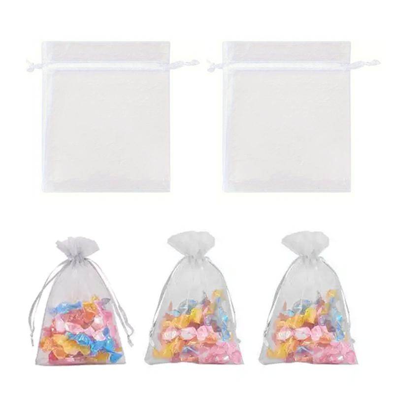 50pcs Mesh Fabric Bags for Organizing Accessories Transparent Polyester Packing Bags Storage Pouch with Drawstring