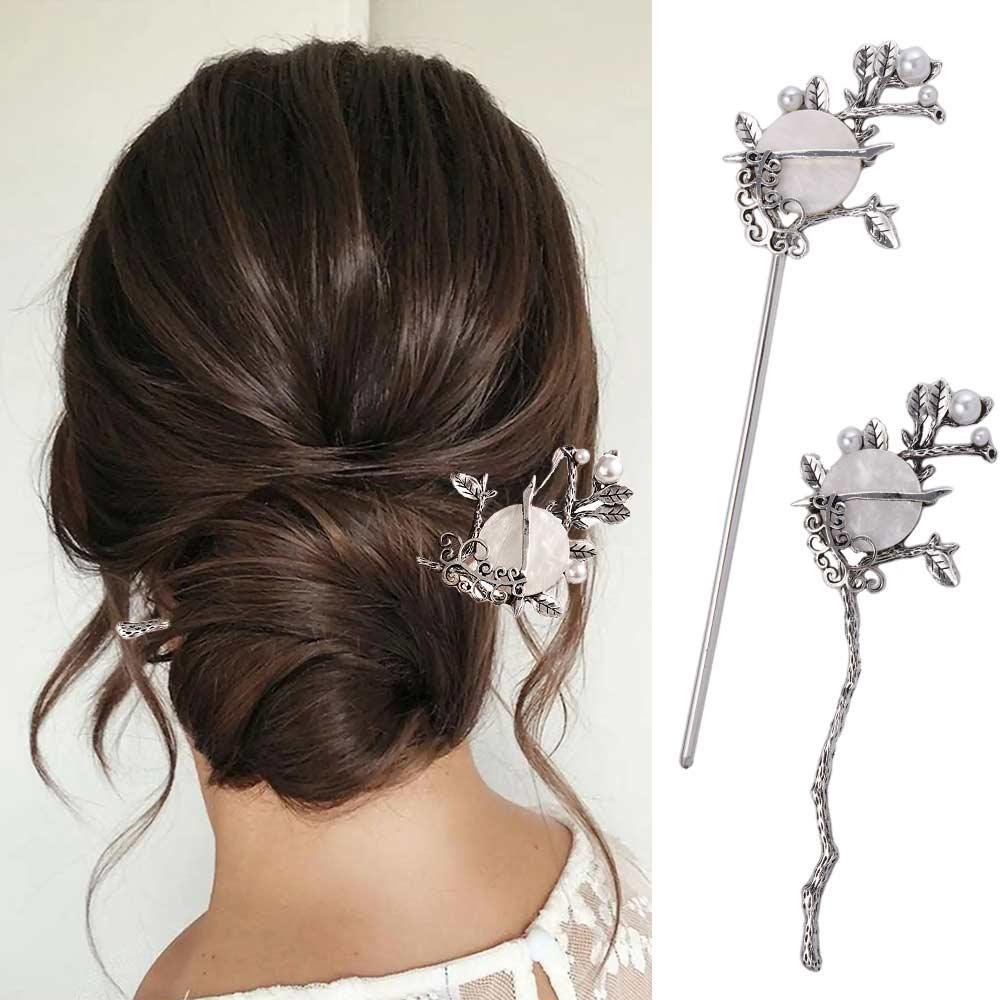 Style Pearl Hanfu Headwear Ladies Women Hair Fork Hair Accessories Moon Hair Stick Pearl Hairpins