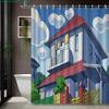 Crayon Shin-Chan & Friends With Shiro 2D Print Waterproof Shower Curtain, Green Anime Bathroom Decor With Hooks