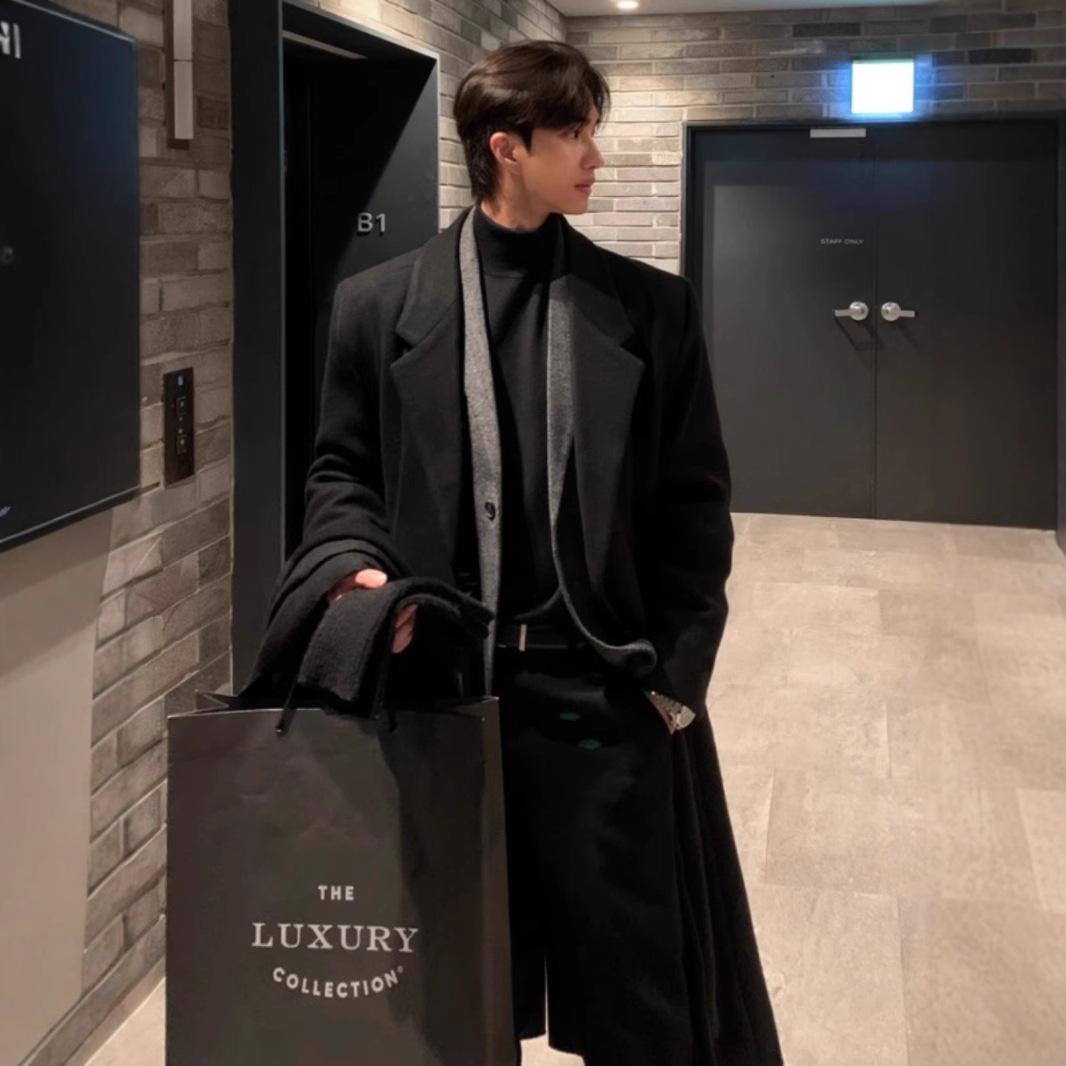 

Men s Korean Style Mid-Length Wool Trench Coat - Autumn/Winter Thicken Overcoat, Rebellious & Handsome. XL