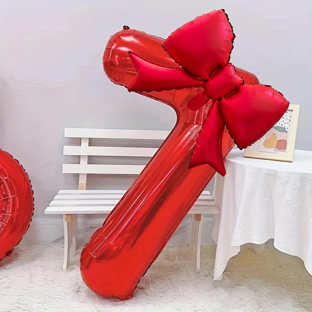New Large 32inch Number Digital 0-9 Balloon Red Anniversary Decoration Foil Balloons with Red Bowknot Birthday Party Balloons