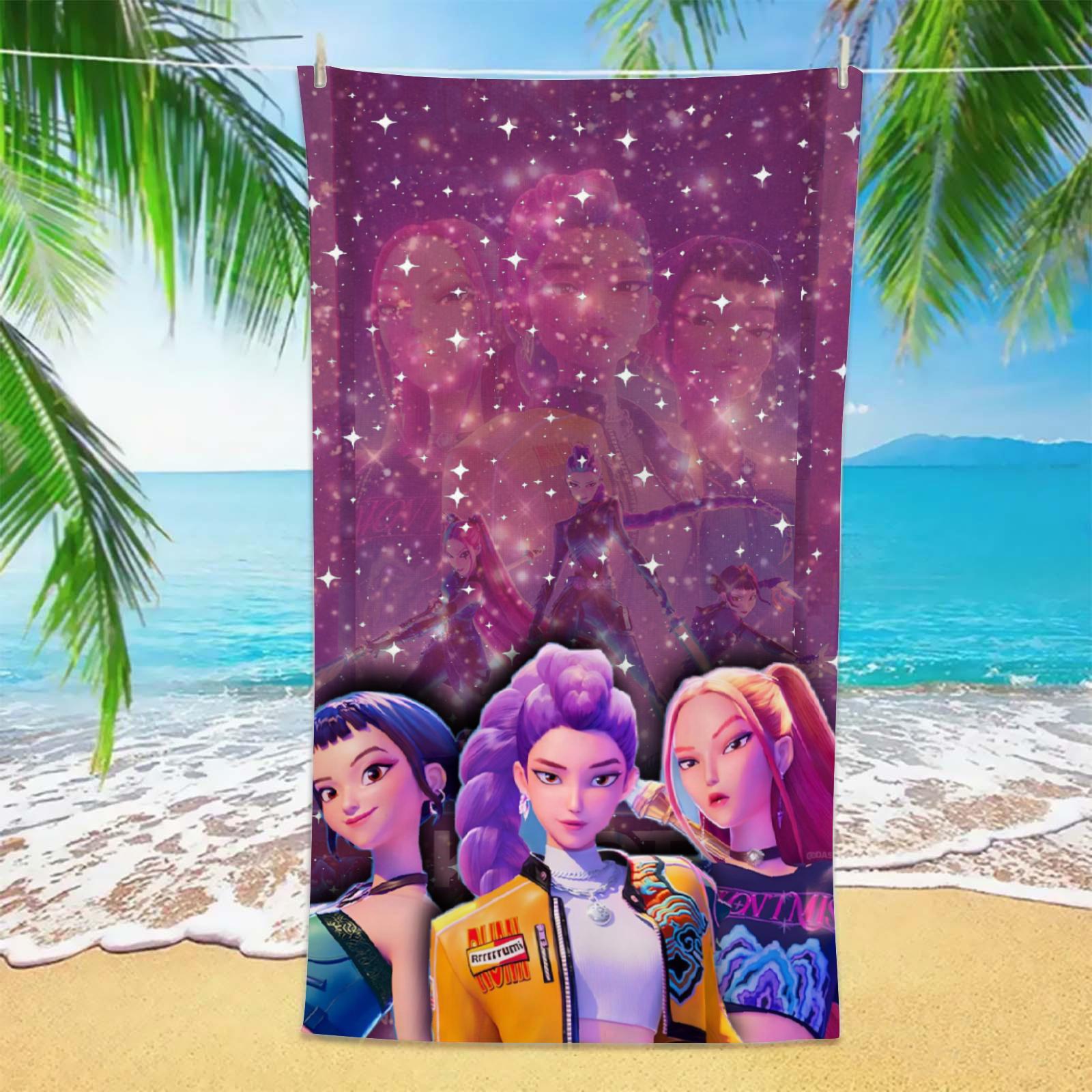 

K-POP Пляжні рушники D-Demon-Hunters Мікрофібра Антипісок Швидкосохнучий Банний рушник Найкращі подарунки на день народження для дівчат жінок Вечірка для плавання 70x140cm&1pc