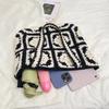 Crochet Square Patchwork Tote Bag Handwoven Contrast Color Flower Pattern Design Women Bohemian Style Beach Vacation Shoulderbag